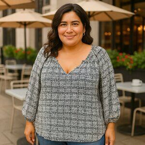 Violet + Claire Black White Boho Peasant Blouse | Sz 2XL